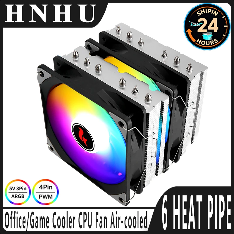 Hnhu estação de trabalho cooler 120mm torre dupla 6 radiador de tubo de calor compatível lga2011 115x 1200 1700 18xx am4 am5 x79 x99 ventilador cpu rgb