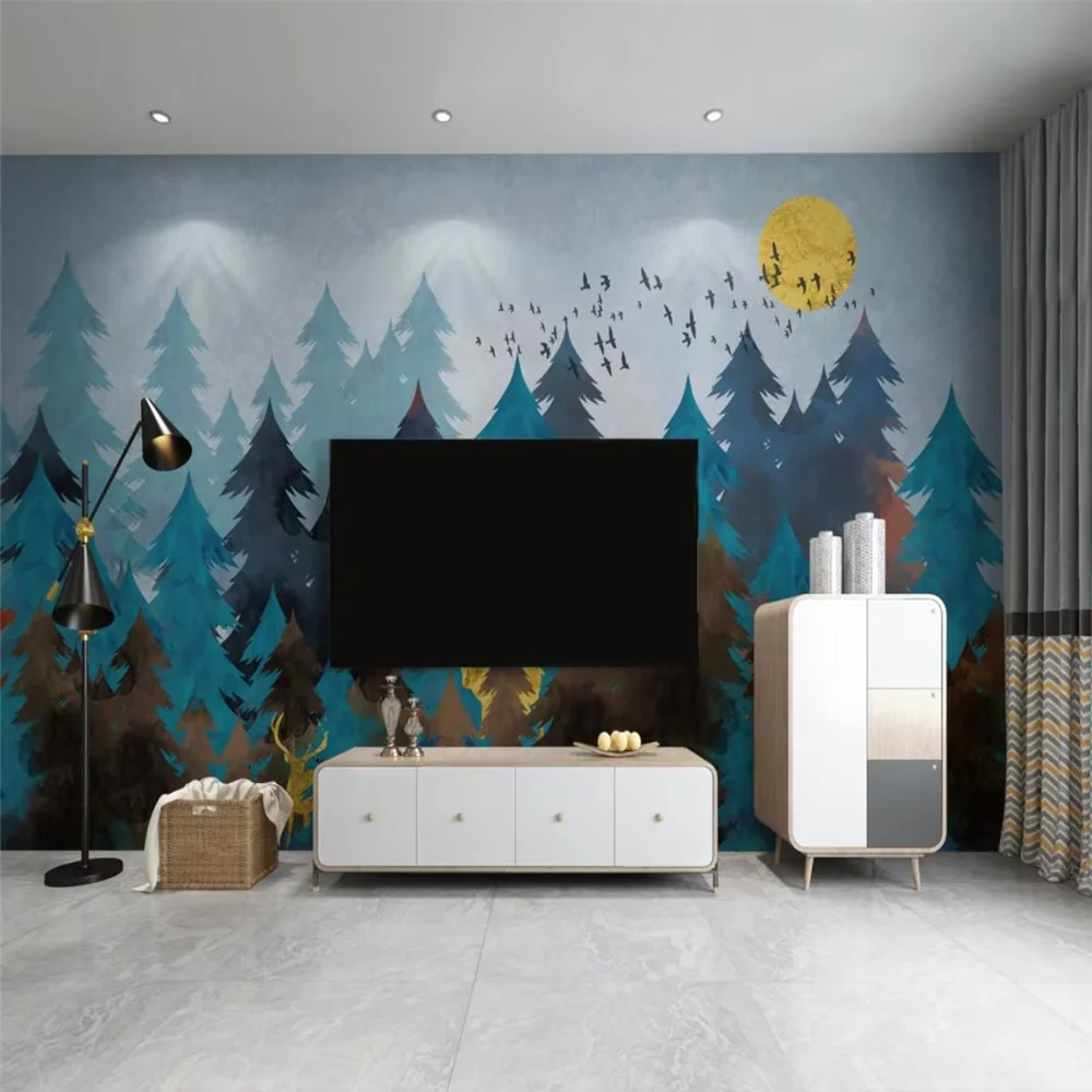 custom Nordic watercolor elk forest wallpapers for living room background mural wall wallpaper home improvement house decoration