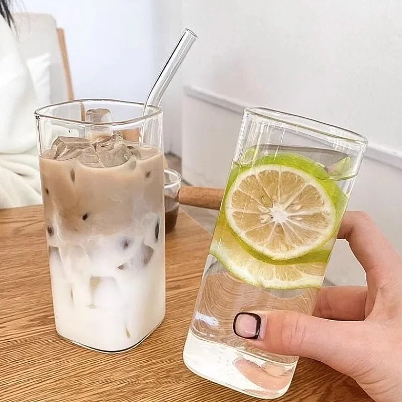 350ML Minimalist Glass with Lid Straw Cup Breakfast Milk Coffee Mug Fruit Juice Scented Tea Afternoon Tea Party Home Drinkware