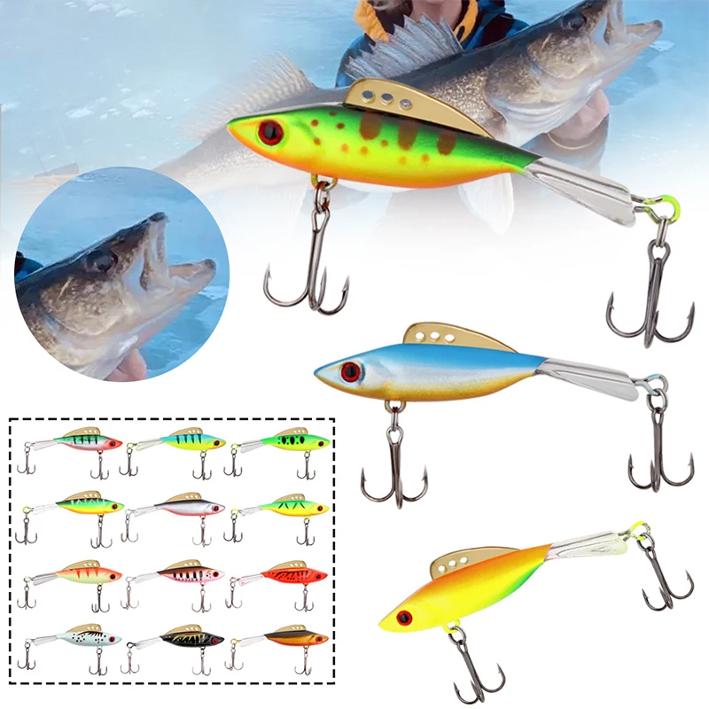 

1Pcs Winter Ice Fishing Lure 4g 8g 10g 17g Sinking Isca Artificial Rattlin Vibration VIB Hard Bait Crankbait Treble Hooks Tackle