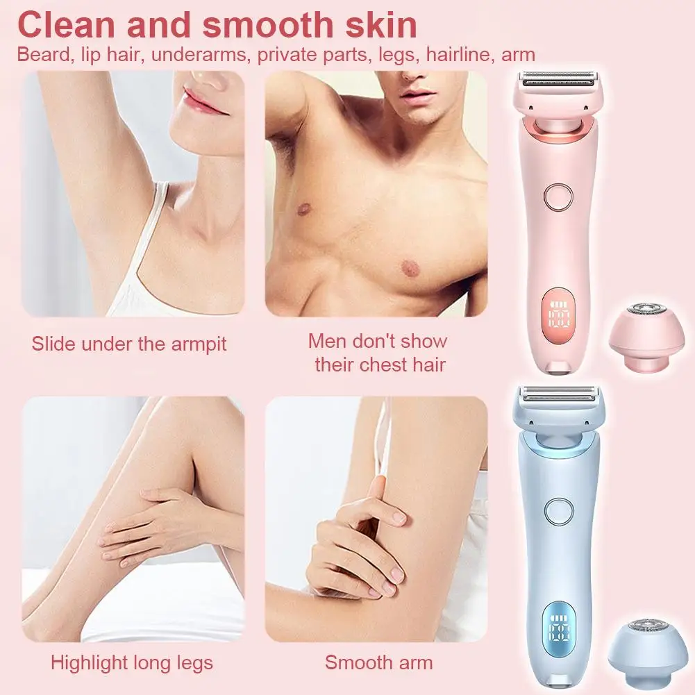 Epilator kepala ganda Semi permanen, penghilang bulu wajah dan ketiak tanpa rasa sakit, bagian pribadi