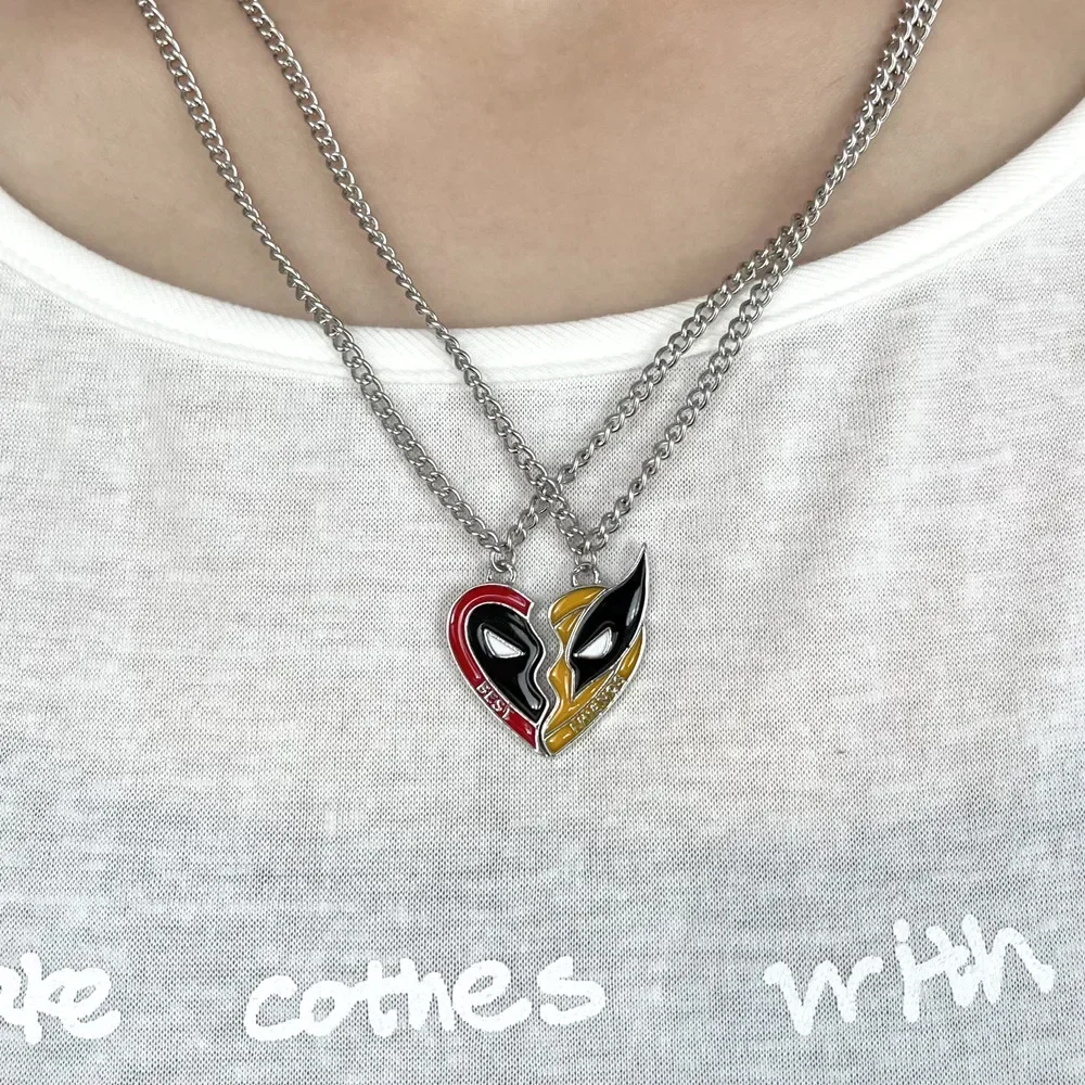 Movie Superhero Best Friend Cosplay Necklace Heart Shaped Pendant Unisex Gothic Choker Chain Jewelry Accessories Couple Gift