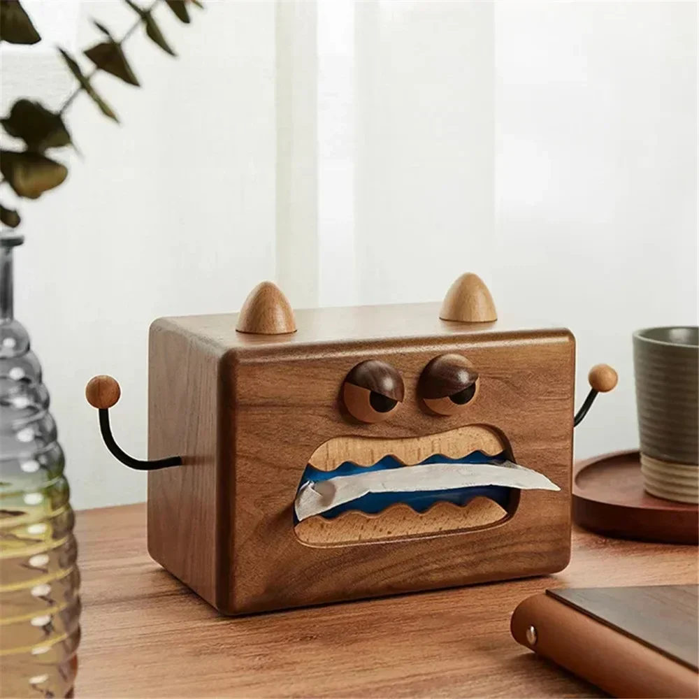 

Little Walnut Wooden Tissue Box for Kitchen Cute Monster Dining Room Living Room Tissue Case Napkin Holder Home Decoration Gift