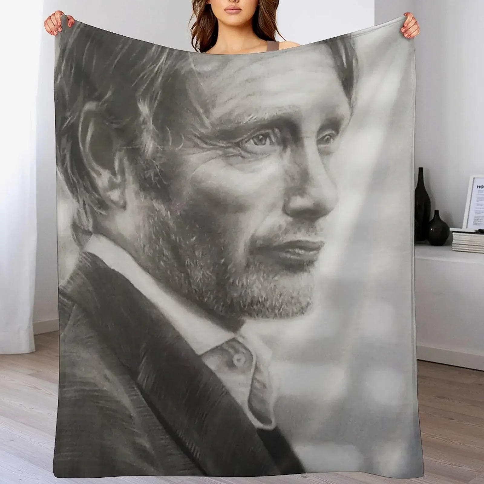 

Mads Mikkelsen Throw Blanket Flannels Custom Plaid on the sofa Bed Blankets
