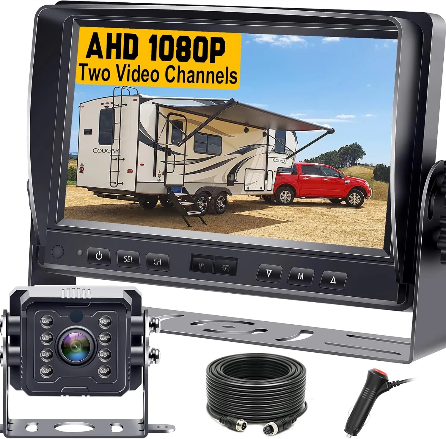 RV Backup Camera Plug and Play - No Delays 7 Inch HD 1080P Rear View Camera with IR Night Vision 2 Channels