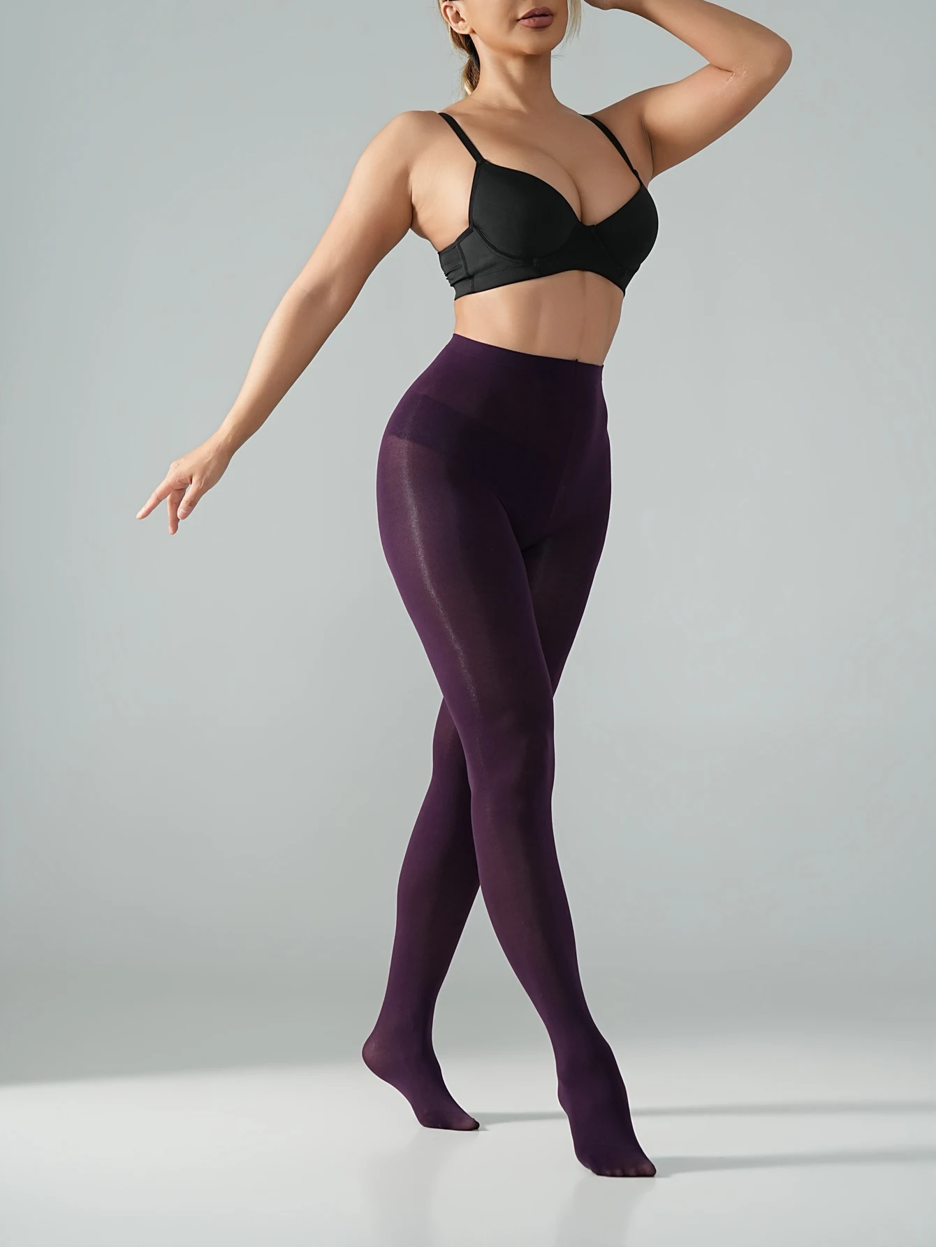 Women's Dark Purple Glossy Oil Tights High Elastic Smooth Opaque Pantyhose Footed Stockings For Autumn Winter Daily Party Outfit