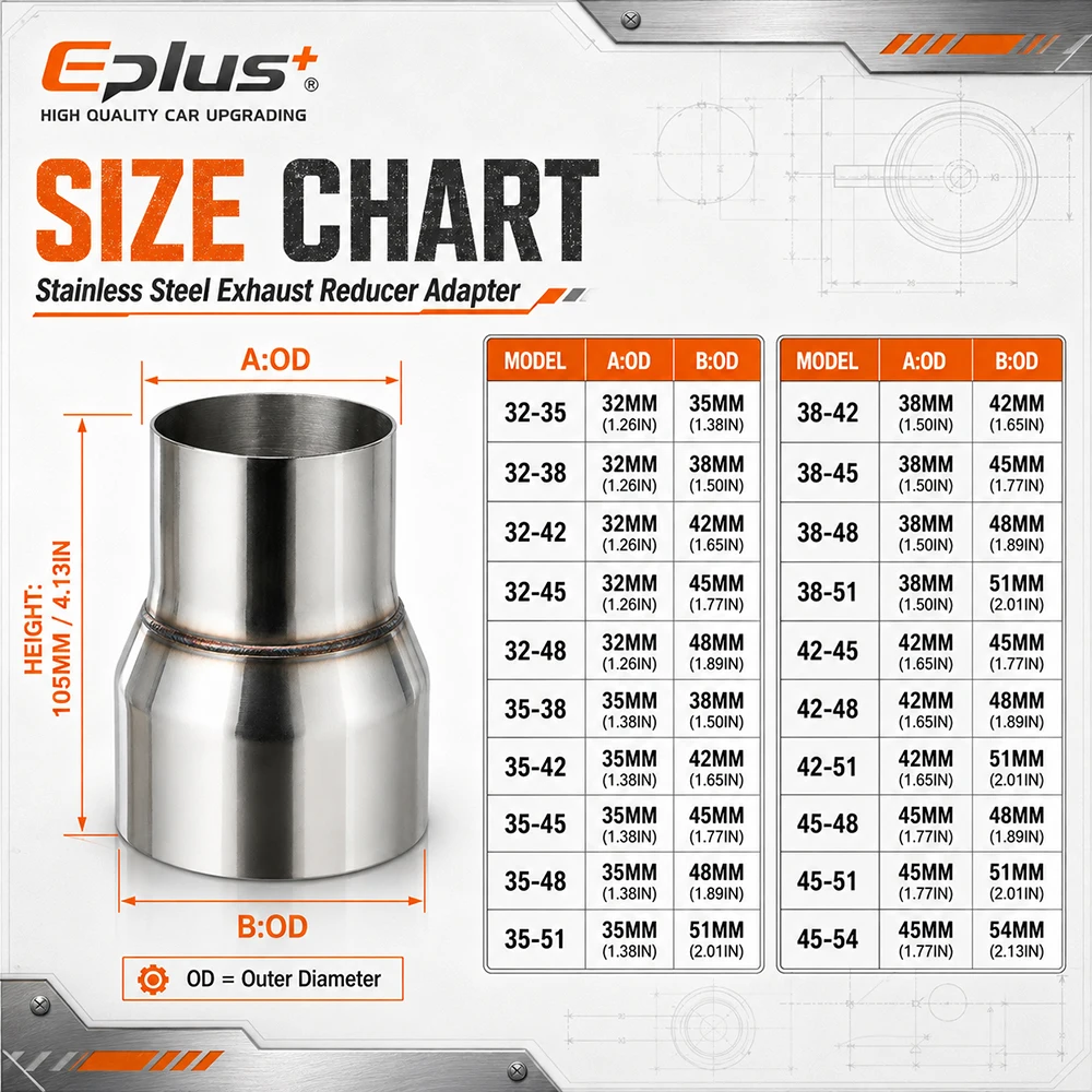 32-54mm OD Range Stainless Steel Exhaust Reducer Adapte Adapter Universal Pipe Connector for Car & Motorcycle Exhaust Systems