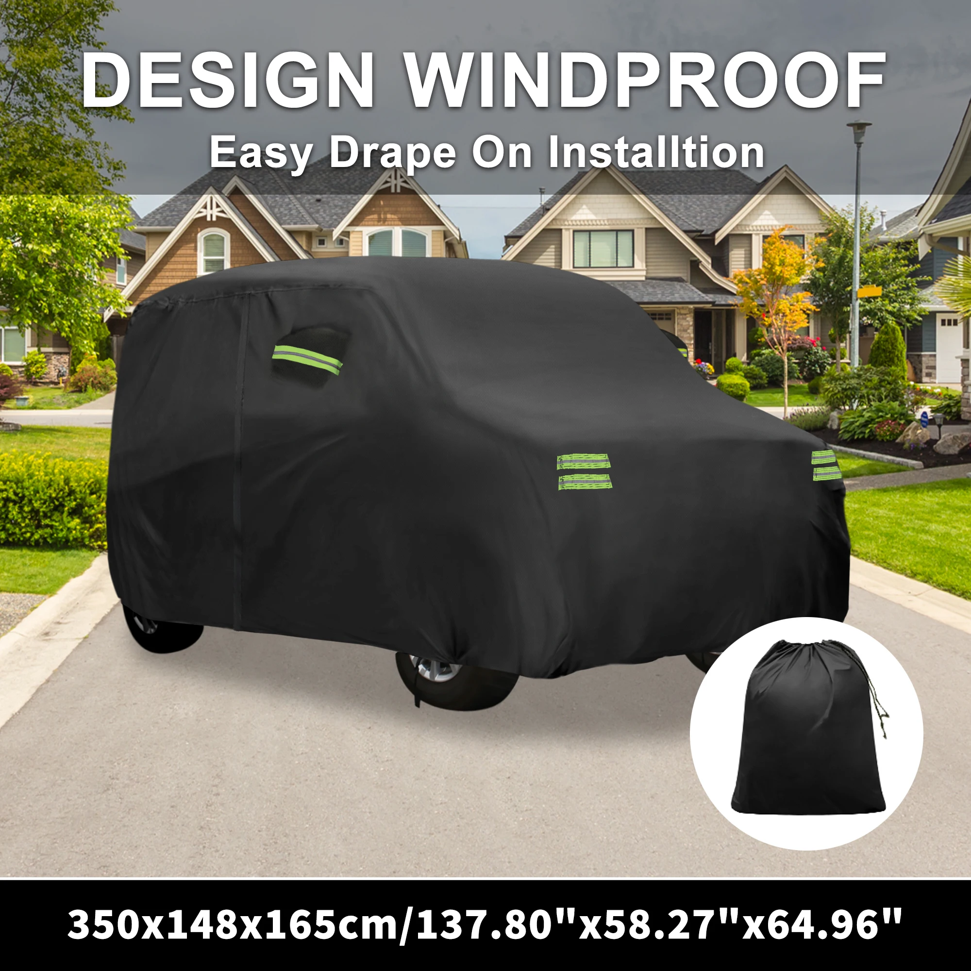 

X Autohaux Waterproof Car Cover Aluminum Film Car Outdoor Full Car Cover for Honda N-BOX with Rope Hook 350x148x165cm Black