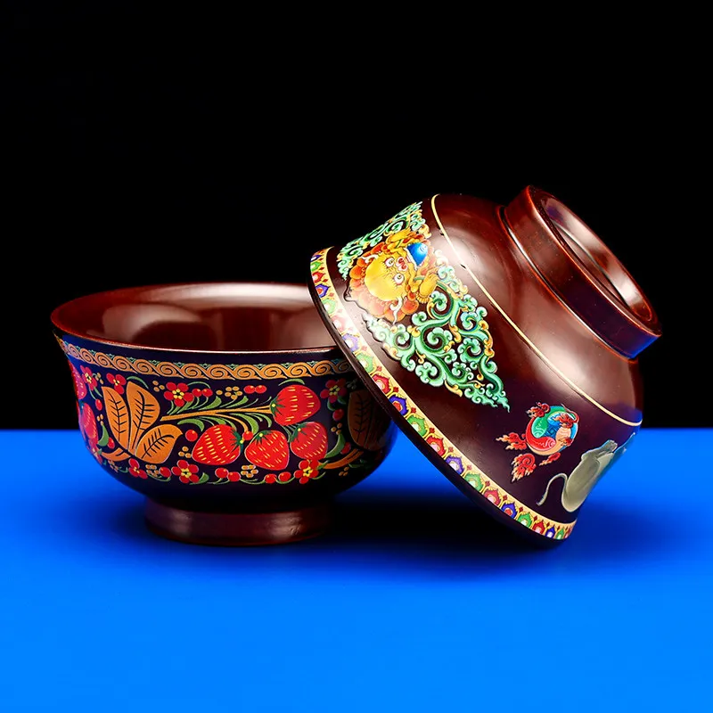 

Tibetan Bowl Wooden Butter Milk Tea Solid Wood Dark Cake Household Mongolian Tableware Rice Anti-Scald Heat Insulation