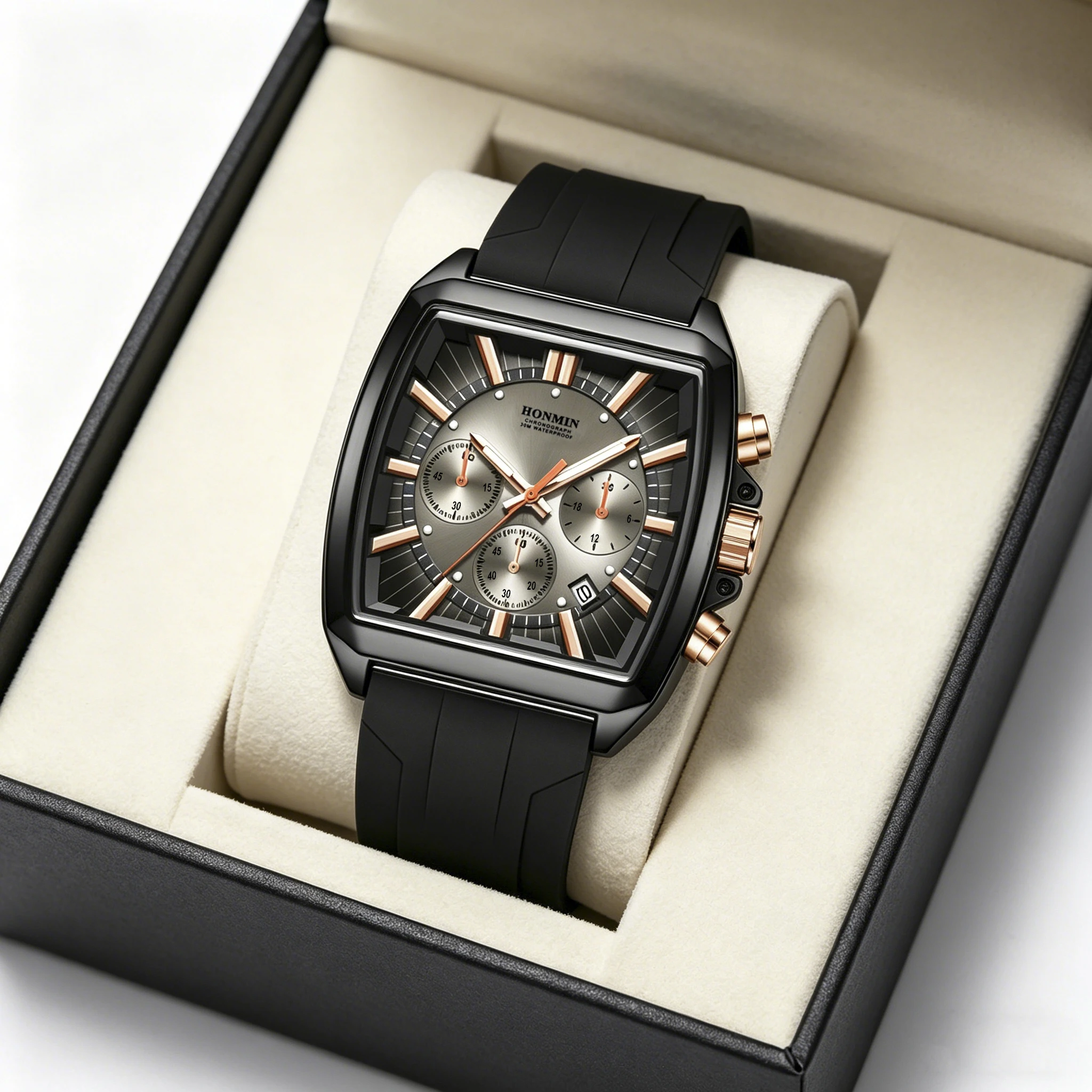 Square men's watch 6-pin timing multifunctional men's watch casual belt quartz watch men