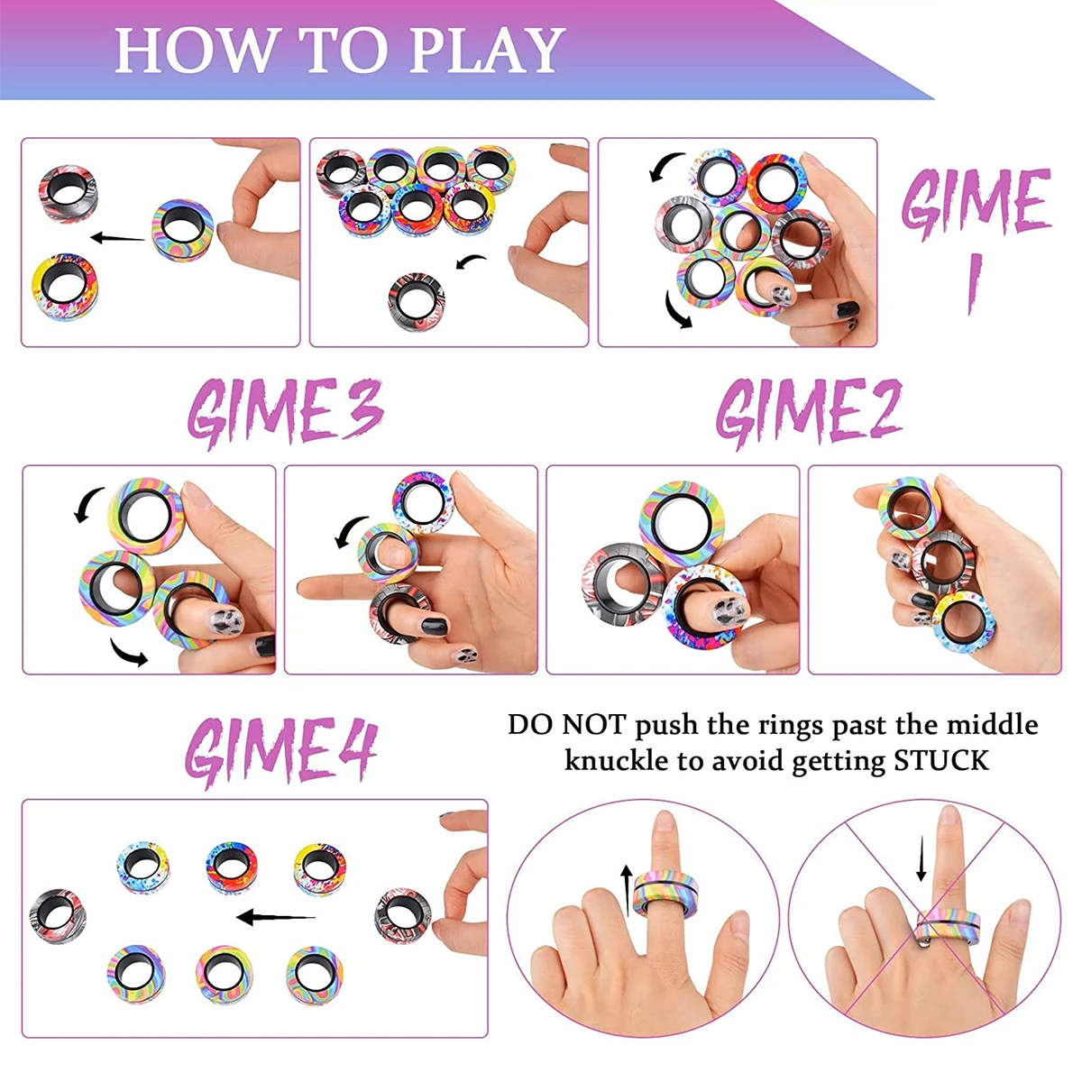 3-piece set of luminous magnetic rings, creative rotating fingertip toys, magnetic bracelets, perfect gift for friends