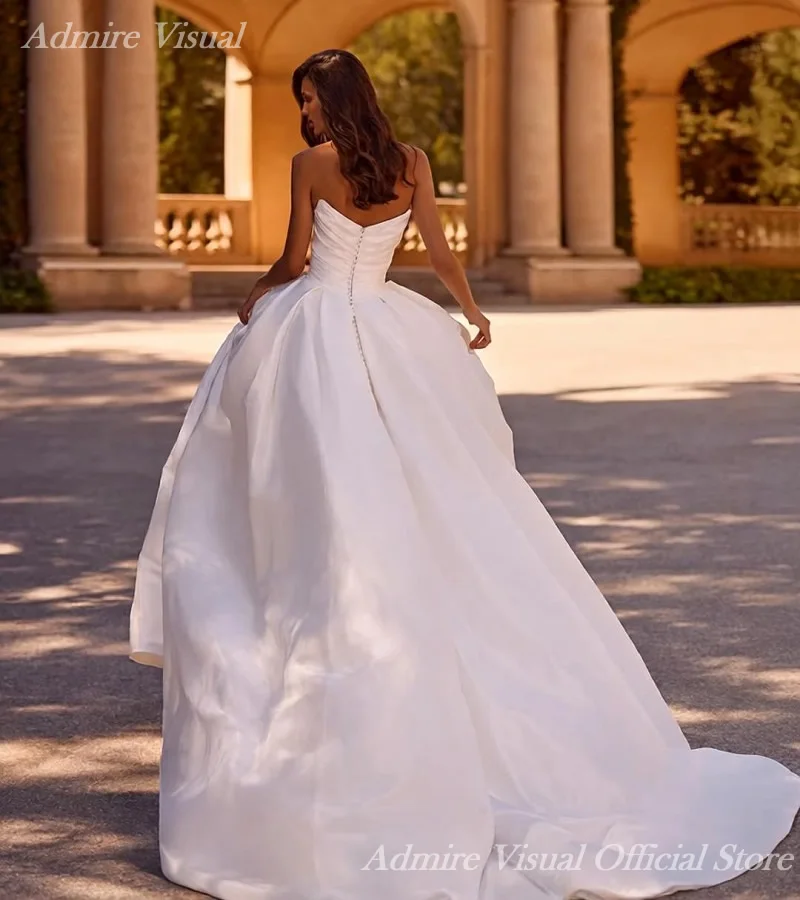 Admire Visual Customized Wedding Dress A-Line Satin Sweetheart Neck Neckline Off The Shoulder Basque Bride Gowns