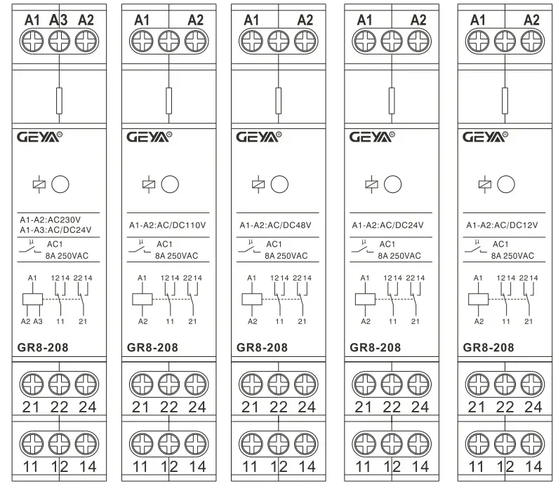 GEYA GR8  Intermediate Relay AC/DC12V 24V 48V 110V AC230V Auxiliary Relay 8A 16A 1SPDT 2SPDT 3SPDT Electronic Relay Switch
