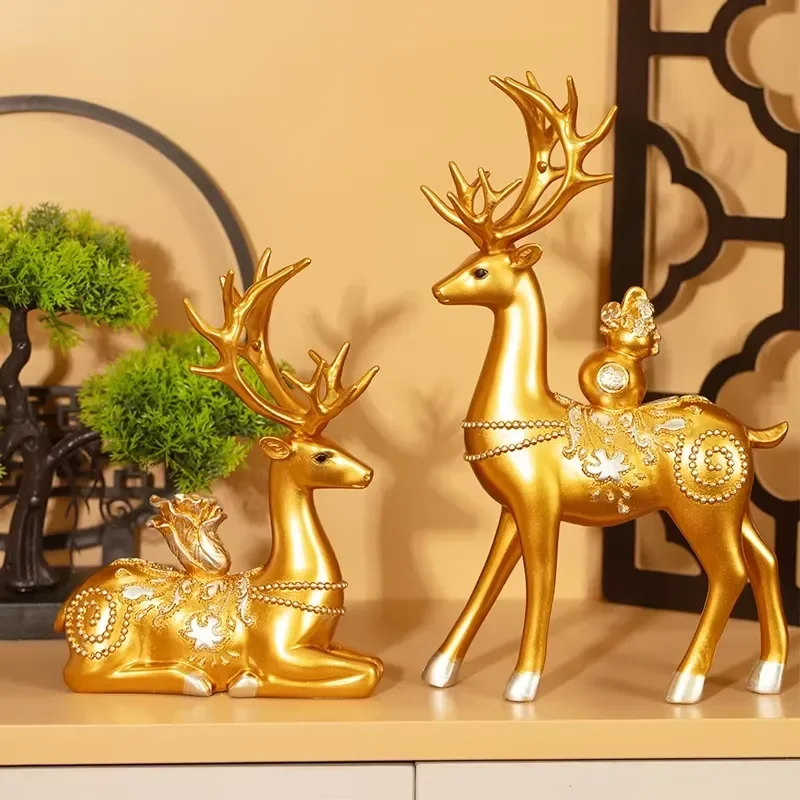 Creative Hand Painted Lucky Deer Ornament Light Luxury Home Decor for Wine Cabinet Living Room Office Desktop New House Gift