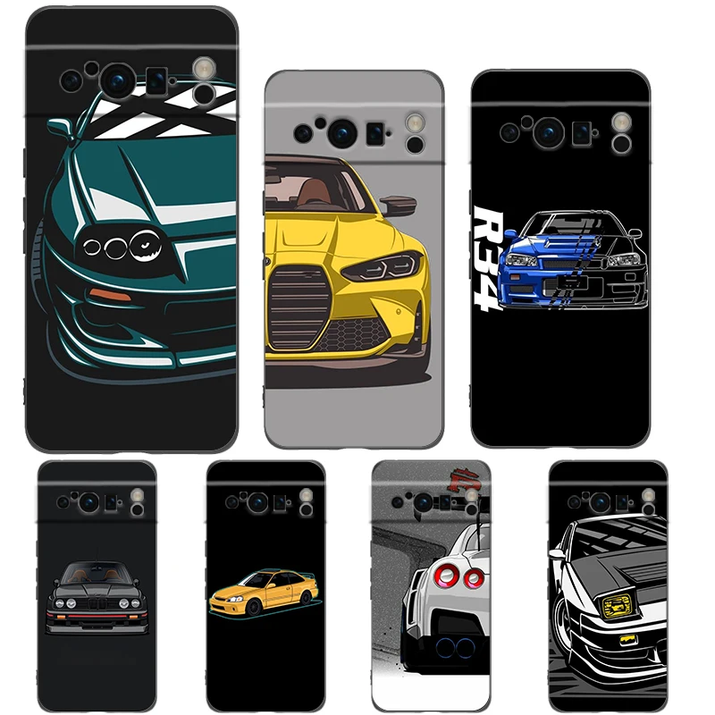 JDM Type R Civic Sport Car Phone Case For Google Pixel 8 7 6 Pro 8A 6A 7A 5G Soft Silicone Shockproof TPU Black Cover Fundas