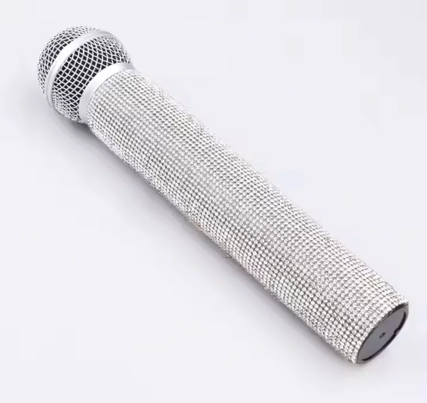 Microfono finto portatile con microfono in plastica artificiale di fabbrica con microfono con puntello di diamanti Giocattolo per l'allenamento mostra video per bambini
