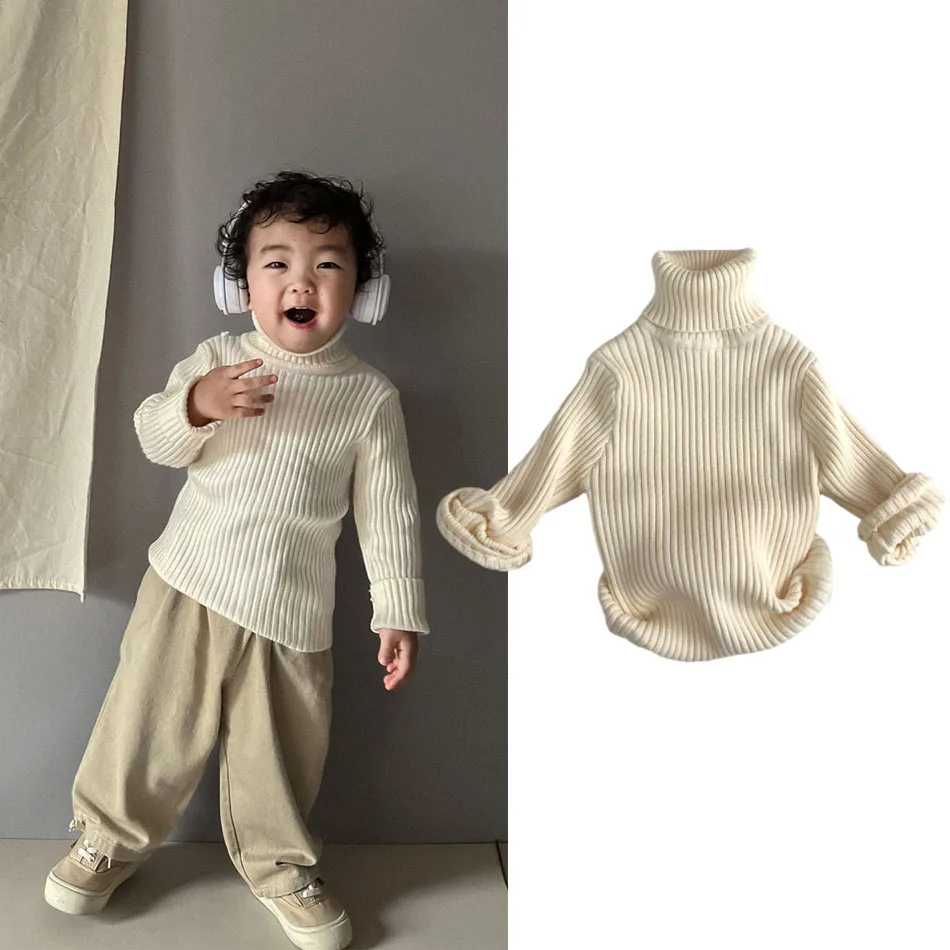 

Spring New Sweater For Kids Turtleneck Knit Sweaters Girls Baby Boys Pullover Top Kids Bottoming Boys Soild Sweaters 1-8Years