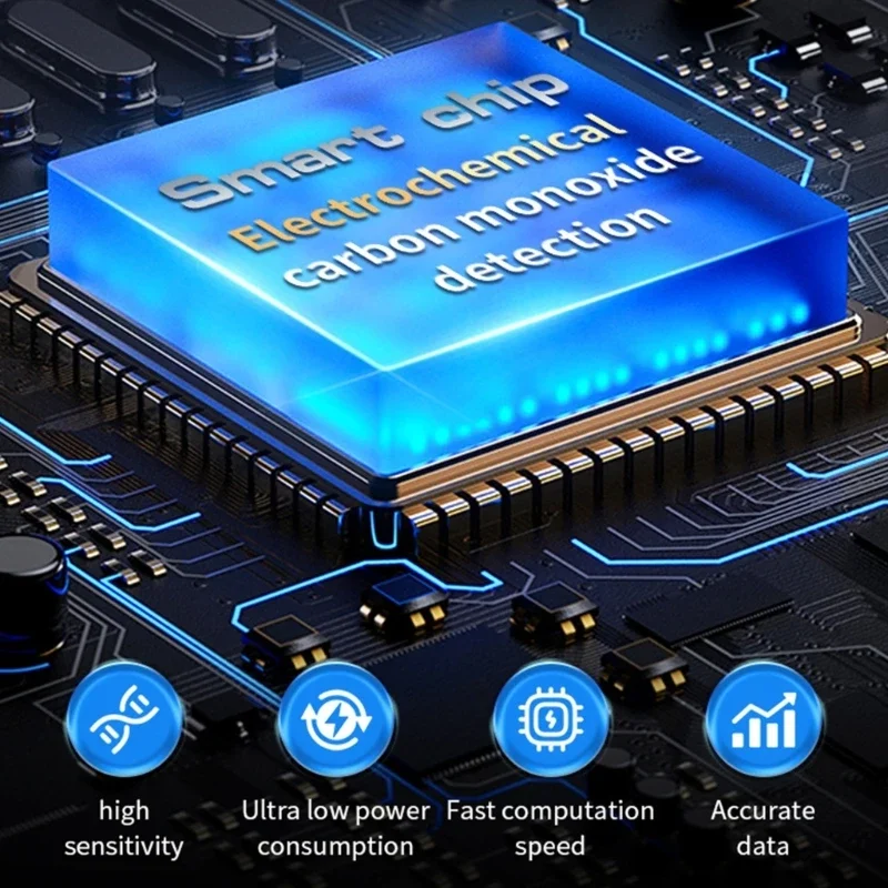 An der Wand installierter Kohlenmonoxidmelder mit digitaler Temperatur- und Luftfeuchtigkeitsmessung, kleine CO-Detektoren für