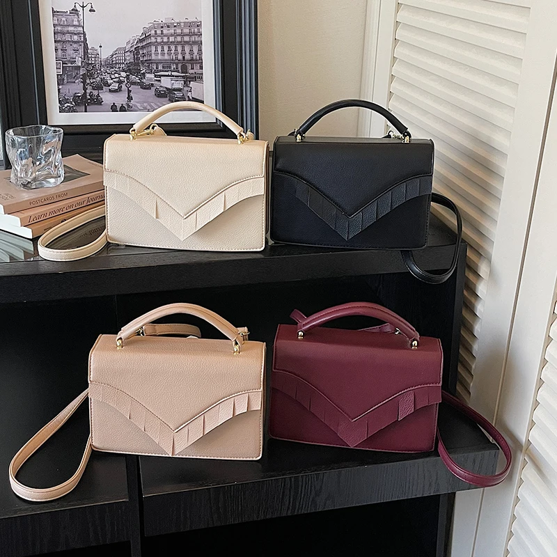 Small Tote Fashion Women's Crossbody Bag Pu Leather Messenger Bag Flap Handbag Purse Simple Travel Female Square Shoulder Bag