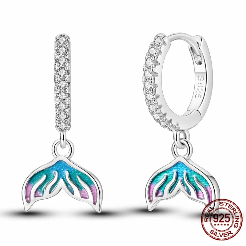 

Hot Sale 925 Sterling Silver Hoop Starlight Shining Ocean Mermaid Earrings for Women Pretty Wedding Holiday Jewelry Gifts