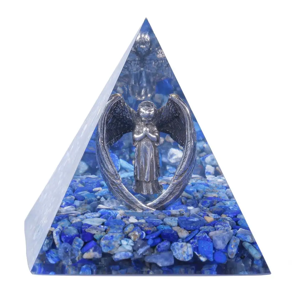 Orgone Pyramid With Metal Guardian Angel Healing Tumbled Stone Orgonite Generator For Protection Meditation Chakra Balancing