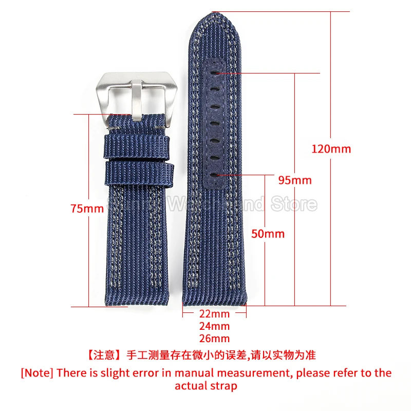 تنفس قماش سوار 22 24 26 مللي متر لبانيراي PAM111 PAM441 PAM985 الرجال النايلون ساعة اكسسوارات أسود أزرق حزام الساعات #2