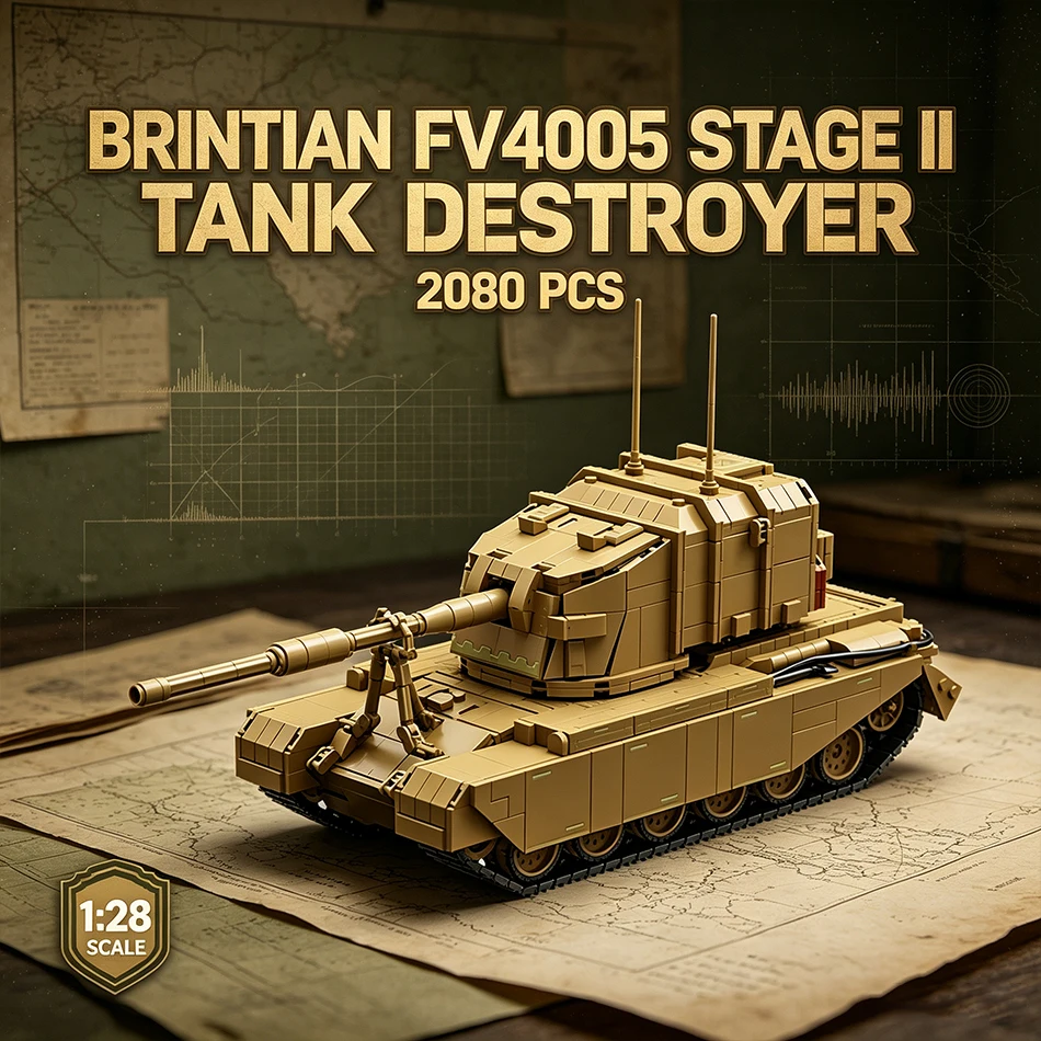 2080 PCS Britain FV4005 Stage II Tank Destroyer Building Blocks Cold War Heavy Anti-tank Gun Armored Vehicles Bricks Toys Gifts