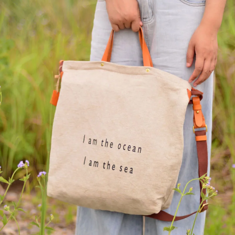 

AETOO Retro original cotton and linen patchwork cowhide tote bag, large-capacity travel handbag, versatile single-shoulder cross