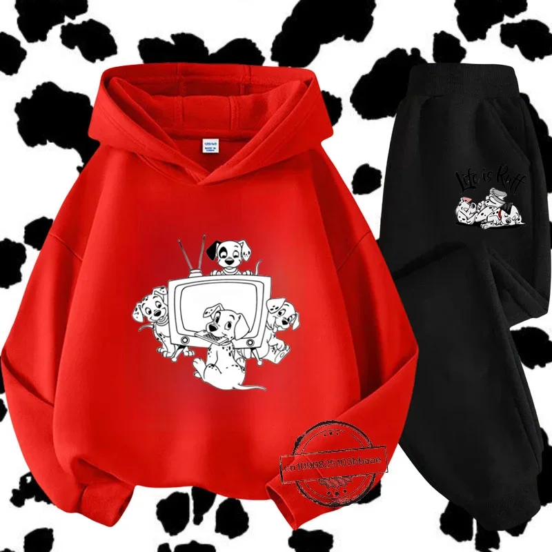 New 101 Dalmatian kids hoodie set Disney cartoon print Autumn/Winter long sleeve sweatshirt for boys and girls cute sporty style