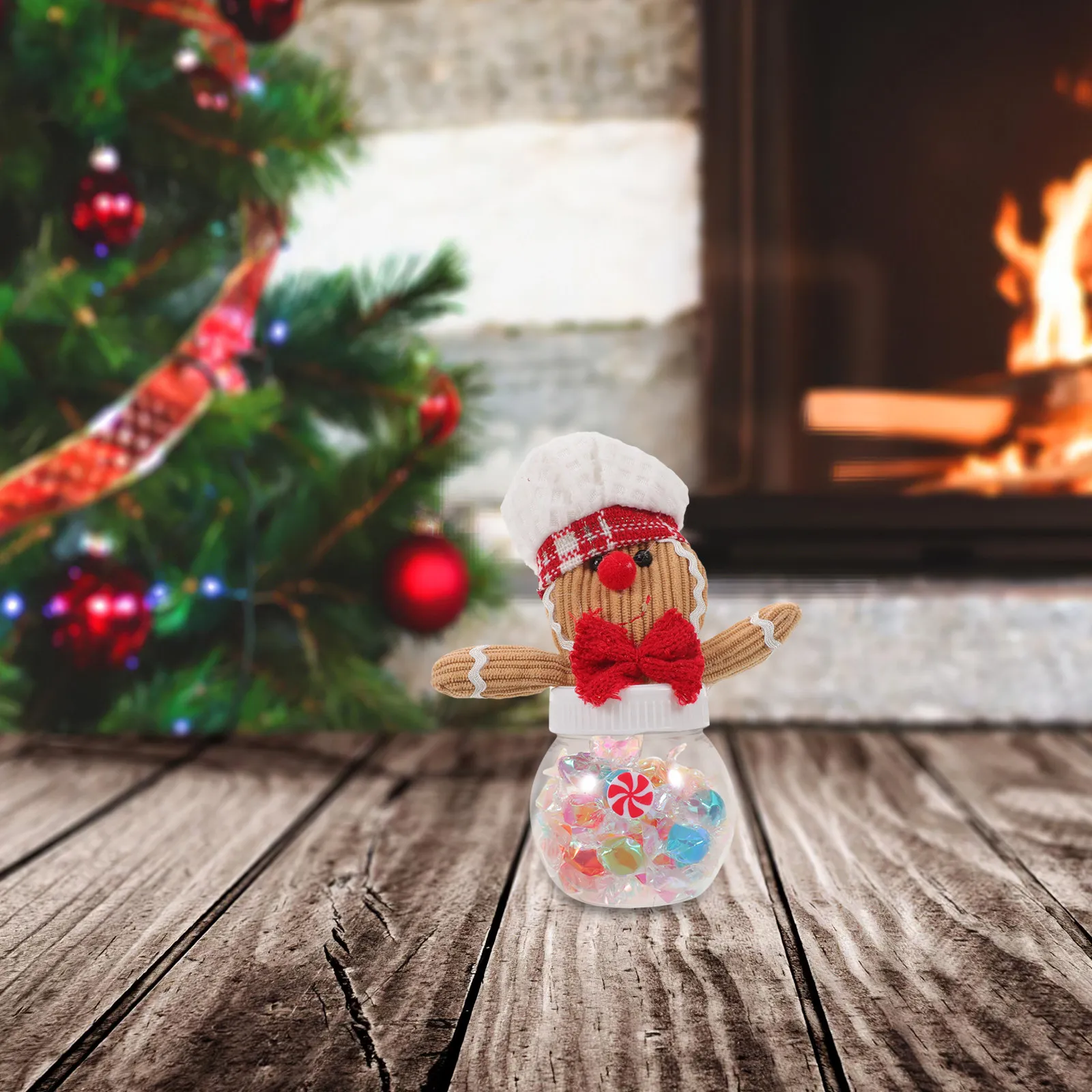 2Pcs Gingerbread Candy Jar Christmas Clear Storage Container with Lid Festive Sweets Box Biscuit Holder Cartoon Desktop Ornament