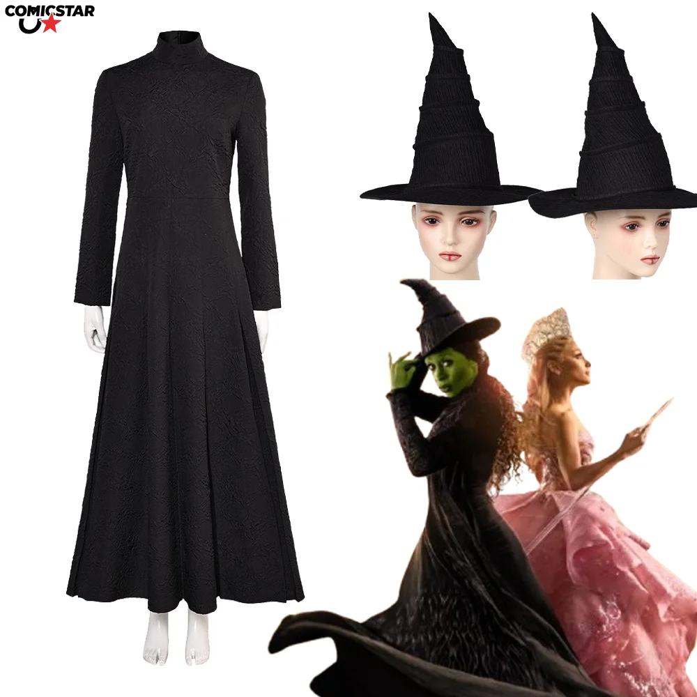 

Костюм для косплея Wicked Roleplay Elphaba, шляпа, черное платье макси, повседневная одежда, юбка, женская фантазия, Хэллоуин, карнавал, вечерние маскировка