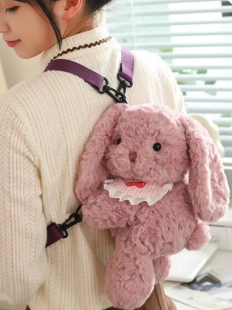 30cm Cute Rabbit Plush Backpack Kawaii Fashion Plushie Doll Children\'s Bag Shoulder Bag Mini Knapsack Bags Gifts for Girlfriend