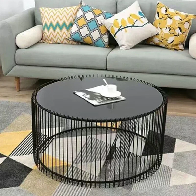 round hollow iron wire coffee table bedroom mini tea table living room sofa side table