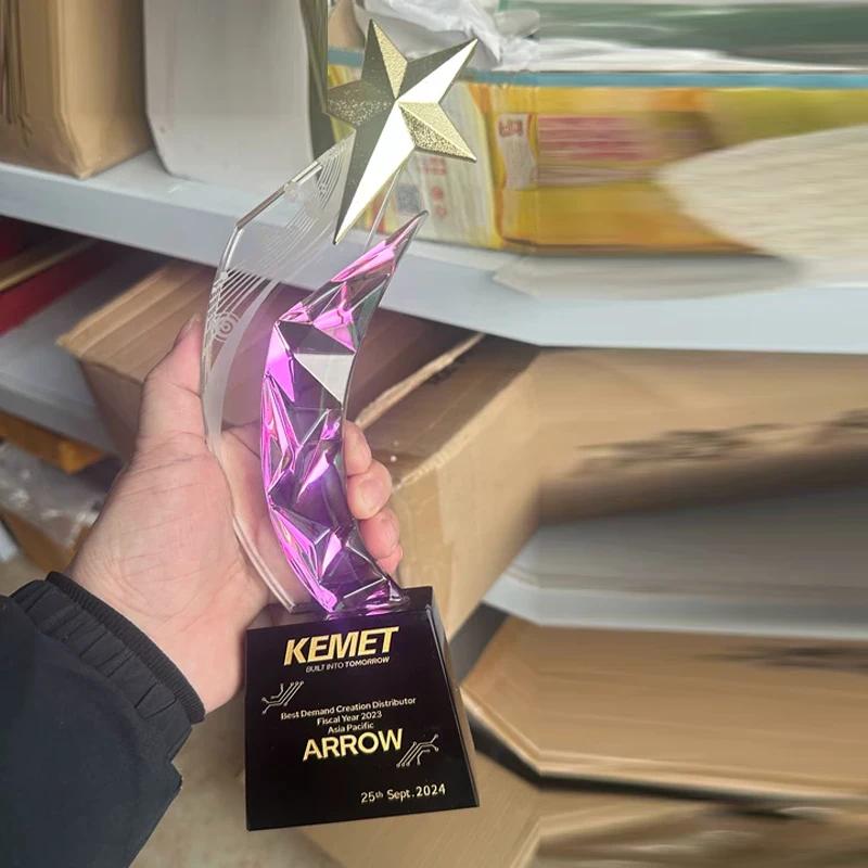 Customized Crystal Trophy, Five-pointed Star Gold, Silver, Bronze Outstanding Employee Annual Meeting Award Honor Souvenirs, 1Pc