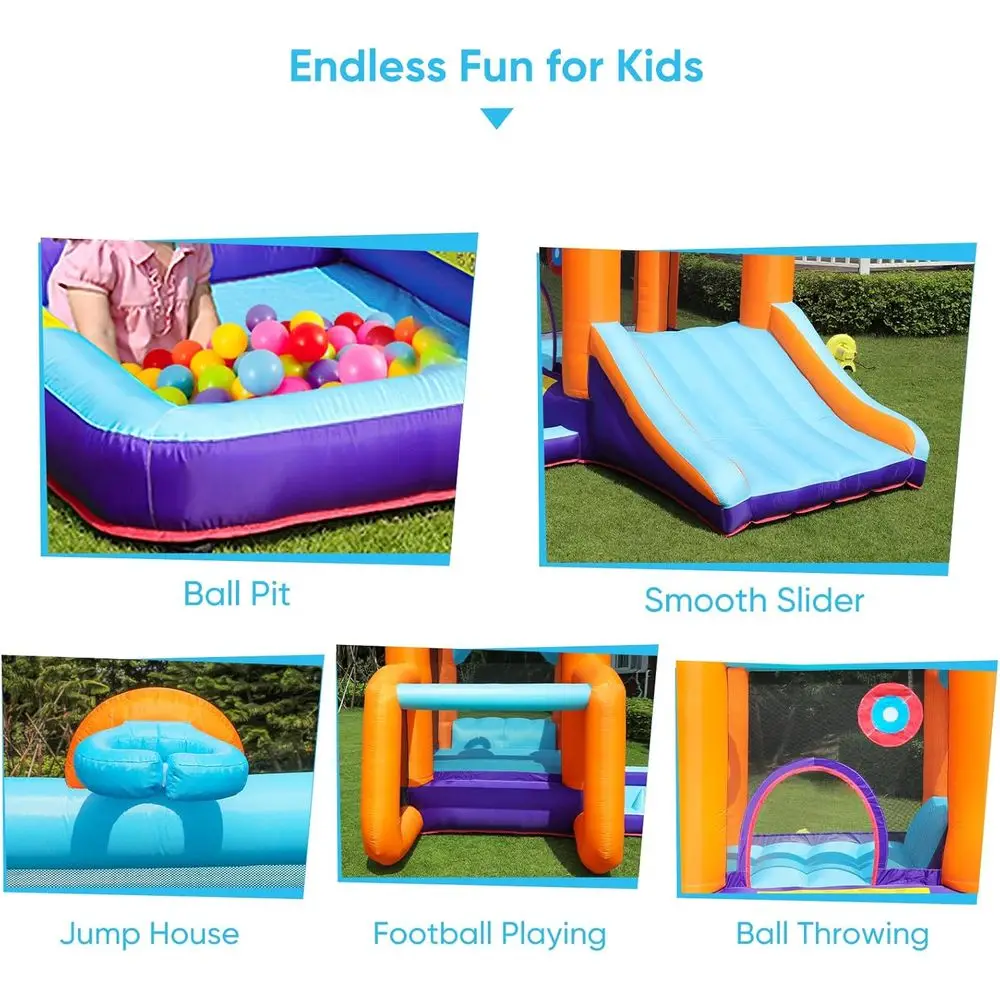 Springhuis met ballenbak, springkasteel met glijbaan, eetbaar kasteel met luchtblazer, springhuis voor binnen en buiten voor kinderen, 158x116