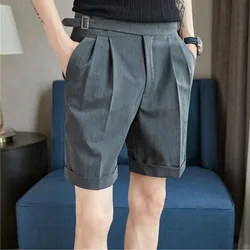 Pantalones cortos plisados para hombre, Bermudas blancas de verano, ropa de trabajo, ropa de calle transpirable, estilo coreano 36, 2023