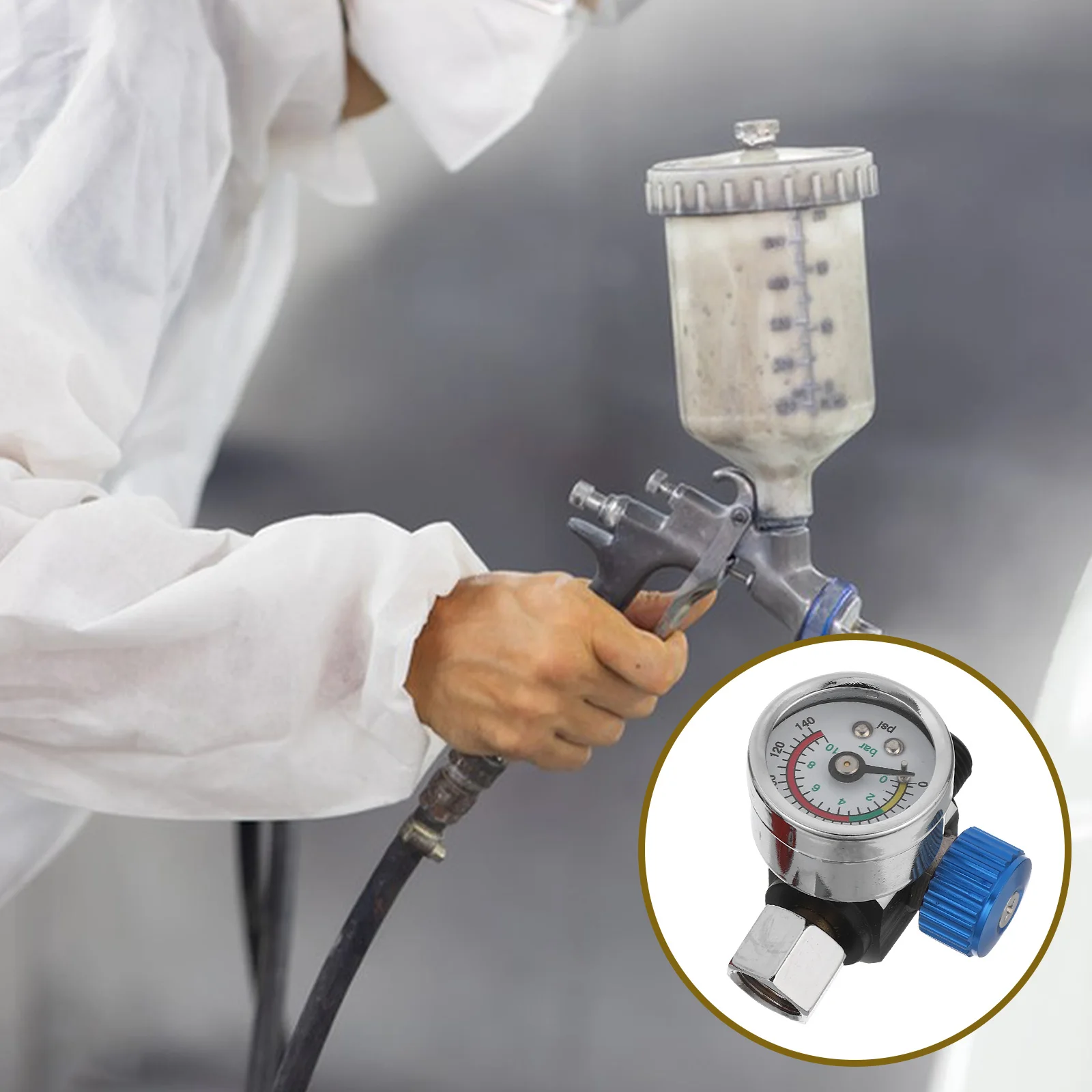 

1Set Spray Regulator Air Pressure Regulator with Gauge Paint Sprayer Valve Air Compressor Pneumatic Tool Control