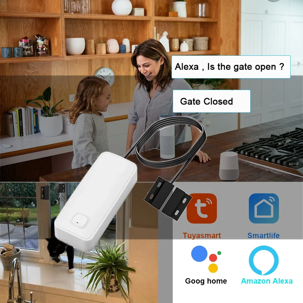 Tuya WIFI Smart Door Window Magnetic Sensor Security Alarm Open Closed Detector for Anti-theft Door Iron Rolling Door Iron Gate