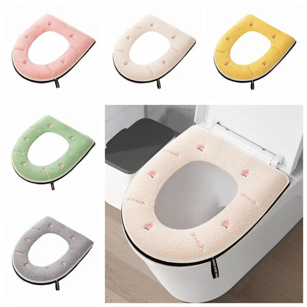 Bathroom Toilet Seat Cover Zipper Universal Plush Toilet Cushion Household Warm Soft Thick Toilet Seat Cover Winter