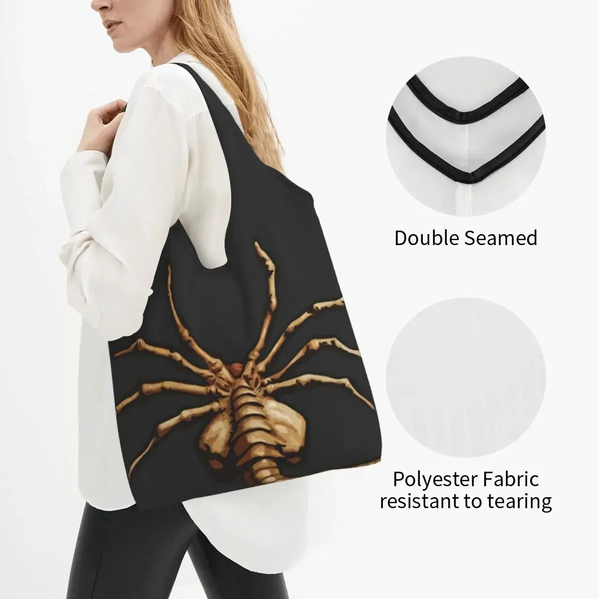 FaceHugger Alien Xenomorph Shoulder  Portable Tote Shopping Bags Large Capacity Shopper Bag Groceries Handbag Shoulder Bag