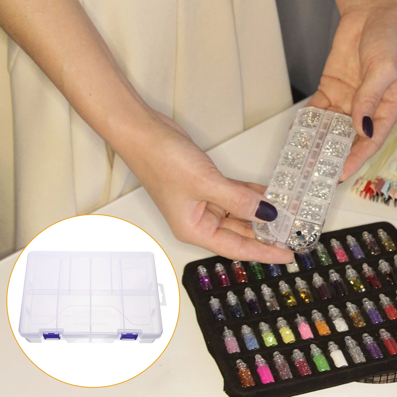 

Plastic Storage Box Nail Charms Organizer Multi-Grid Container Portable Jewelry Rhinestone Case Nail Drill Kit