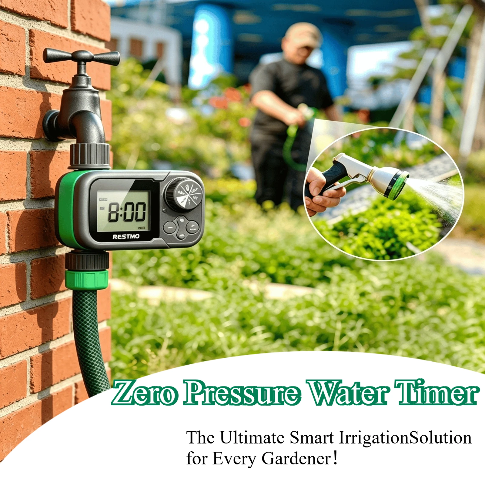 Programmateur d'arrosage automatique à pression nulle avec vanne à boisseau sphérique, contrôleur d'irrigation de jardin avec écran LCD, système d'arrosage goutte-à-goutte étanche IP54