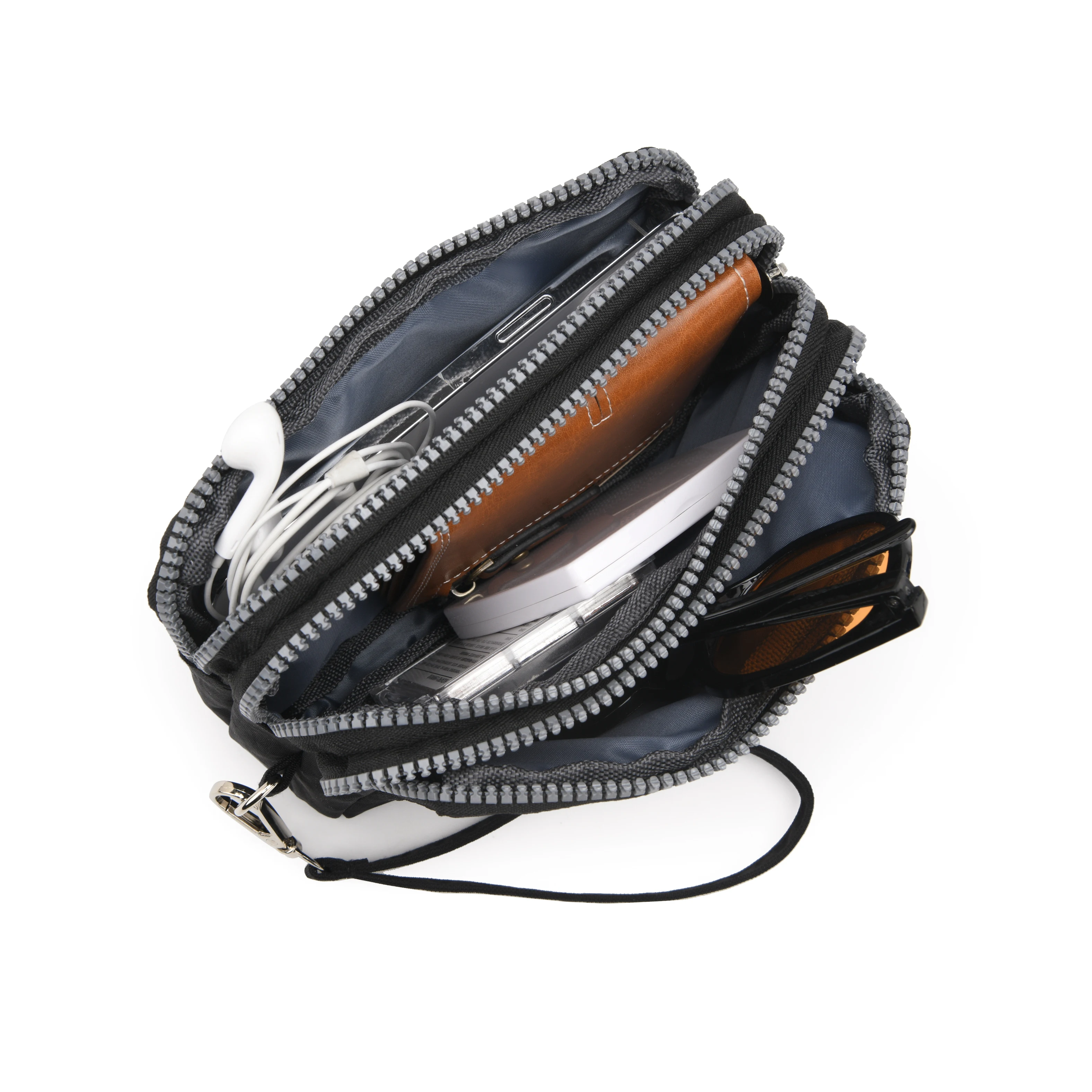 Stylish portable three-layer zipper waterproof nylon women crossbody mobile wallet high-quality wear-resistant zero wallet multi