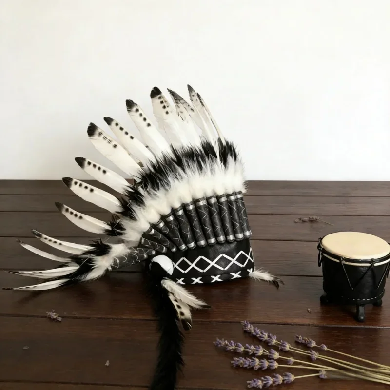 ネイティブアメリカンフェザーヘッドバンド-1個-スカルヘッドドレス-インディアンワイルドマンコスチューム小道具-ベビーお土産-パーティーテーマイベント-写真小道具