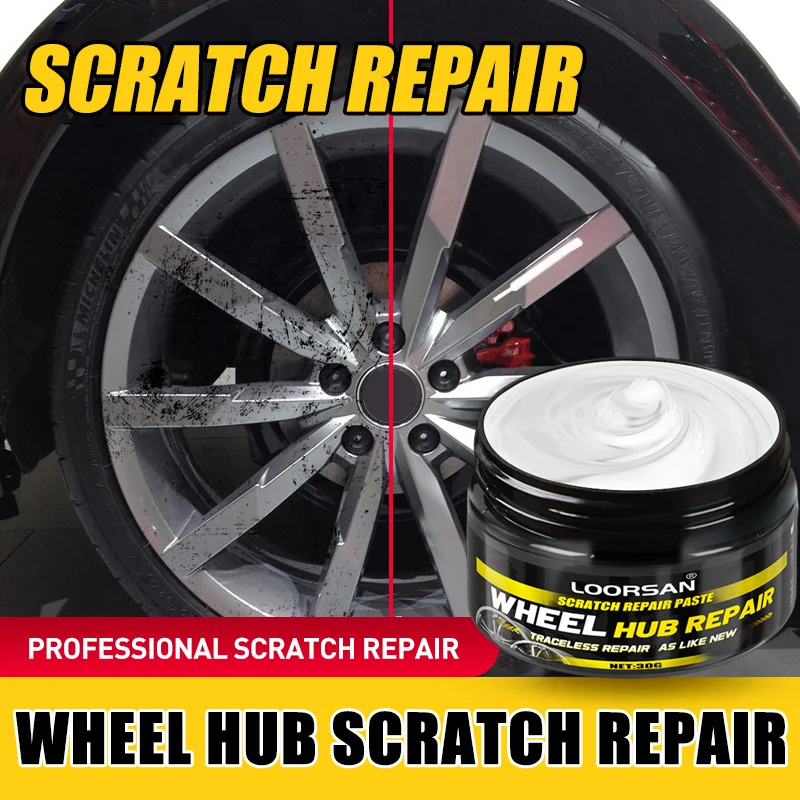 LOORSAN 30g Wheel Hub Scratch Repair Paste With Sponge Professional Traceless Remover For Car Alloy Wheel Rim Damage Restoration