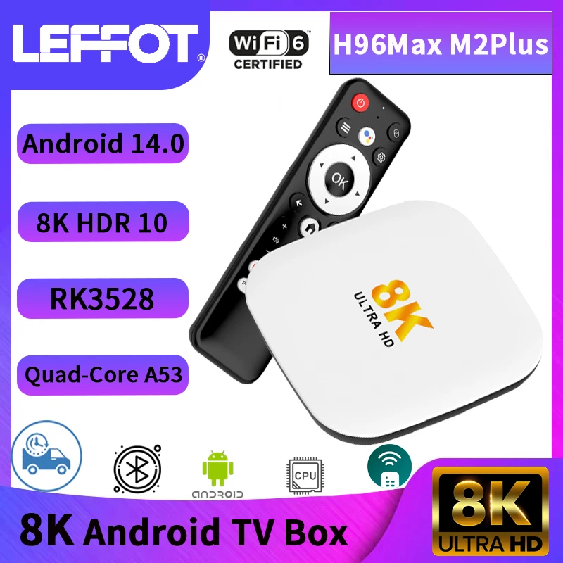 

H96Max M2Plus Android TV Box 100M RK3528 8K WIFI6 ARM Cortex A53 For Google Media Player M2PLUS Android 14.0 Smart Set Top Box