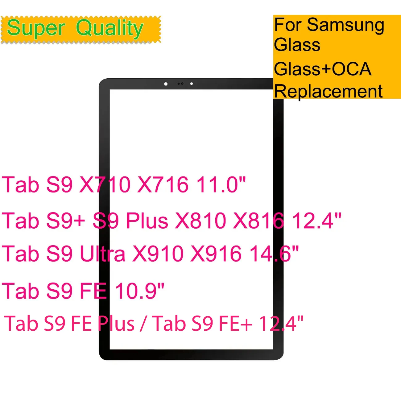 10Pcs/Lot For Samsung Galaxy Tab S9 Ultra Plus FE Touch Screen Panel Tablet S9+ X710 X810 X910 Front Outer LCD Glass With OCA