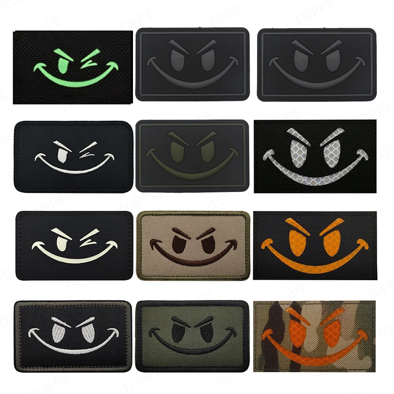 StylesFace parches insignias parche de sonrisa malvada pegatinas de bucle de gancho 3D brazalete táctico militar para bolsos decoración de ropa