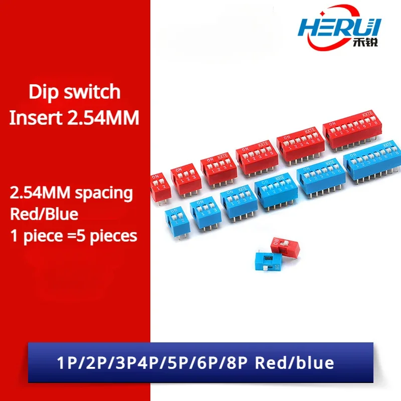 Dip switch Code switch Flush switch 2P, 1, 3, 4, 5, 6, 8 bits 2.54mm red blue