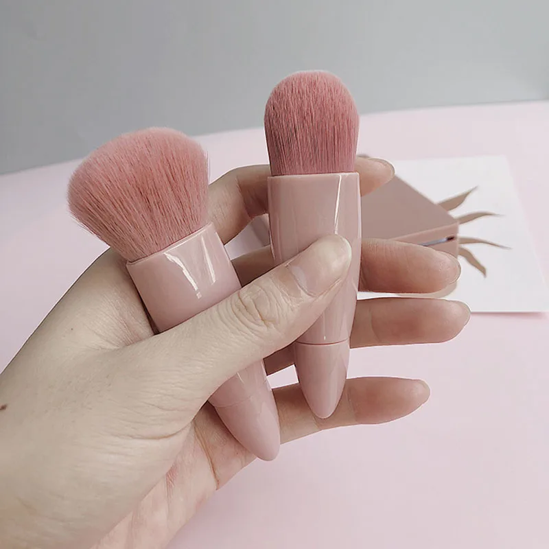Juego de brochas de maquillaje de tamaño de viaje, Mini brochas de maquillaje, Kit de brochas cosméticas de función completa pequeña con estuche y espejo, 5 uds.